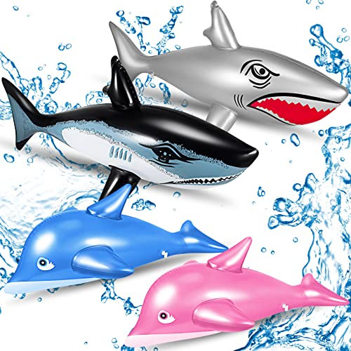 Werwing 4 - Piece Set 31 Inflatable Shark & 27 Dolphin Pool Toys - Heavy - Duty PVC Floaties for Beach Decor, Pool Parties & Water Sports (Adult & Teen Friendly)