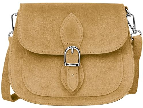 Caspar Leder Umhängetasche Dirndltasche Vintage Tasche kleine Trachtentasche Damen Handtasche aus Wildleder - CLASSIC LINE - Modell No.831 - Made in Italy