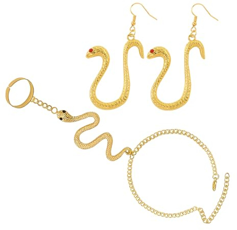 HJYZY Schlange Schmuck Set für Frauen Schlange Kette Finger Ringe Armband Vintage Goth Schlange Ohrringe 2 Stück