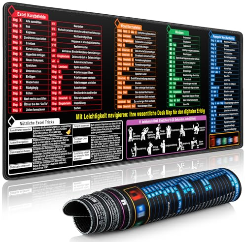 Mauspad, Excel Mauspad Deutsch,Mousepad 800x300mm Schreibtischunterlage | Excel-Shortcuts unterlage Deutsch | Gaming Mauspad Großes für Büro&Zuhause,Windows & PPT | Verbessert Geschwindigkeit