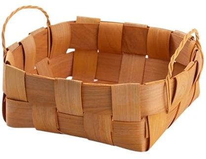 Frutero de Mimbre Tejido a Mano con virutas de Madera Natural. Bandeja Decorativa de Mimbre con Asas para Mesa de Centro.