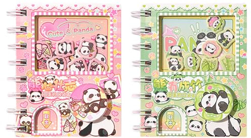 ZEEYI 2 Pack Small Notebooks 3x5 Pocket Notepad 80Pages Mini Top Fun Spiral Notebook for Kids, 100 GSM Thick Paper, 2 Styles Memo Note Pads for Work School Outdoor Home Office College Panda Style