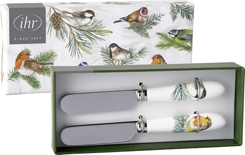 IHR - SP 1087220 - Buttermesser, 2er Set, Weihnachten, Vögel, Charming Birds, 12cm, Porzellan, Edelstahl