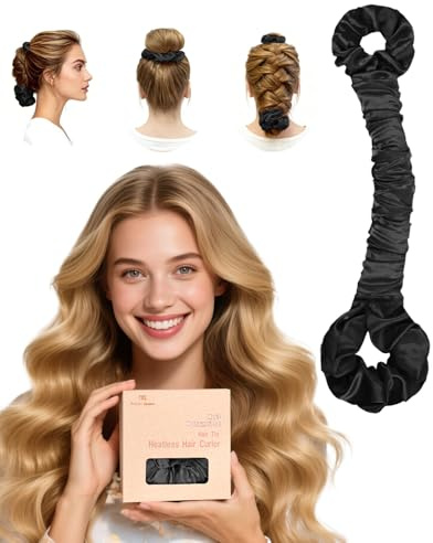 BONNET QUEEN XL Heatless Curls Lockenwickler Groß für Lange Haare, Lockenwickler über Nacht ohne Hitze aus weichem Satin mit verbundenem Scrunchie, große Locken, Wellen & Blowout, Schwarz