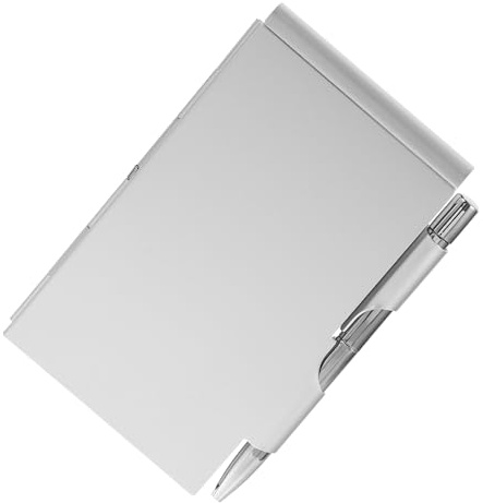 Cabilock Metall Notizblock mit Stifthalter Abreißbares Mini Notizheft aus Aluminiumlegierung Kompakt und Vielseitig für Büro Schule und Alltag Silberfarbener Praktischer Notizblockhalter
