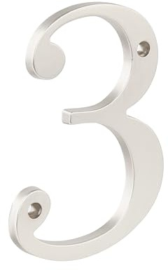 HASWARE 4-Inch Metal Address Numbers for Houses - Brushed-Silver Zinc Alloy Door Sign with Modern Floating Look Rust-Proof Powder-Coated Easy Install 0-9 (Number 3)