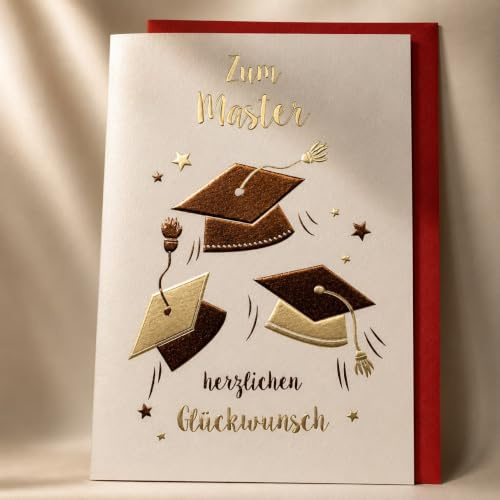 Michel Verlag Premium Glückwunschkarte zum MASTER Abschluss | Hochwertige Klappkarte inkl. Umschlag. 12x17cm | Grußkarte Gratulation Studium beendet Geschenkidee Prüfung Universität | Made in DE