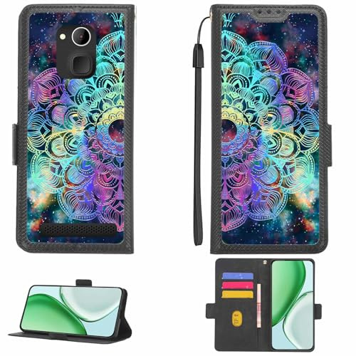 Aroepurt Case Compatible for IQU SMARTEasy Q50 Seniors Smartphone Phone Case Flip Cover [with Tempered Glass Screen Protector][RFID Blocking][Colorful Reflect Light] LPT-HTT