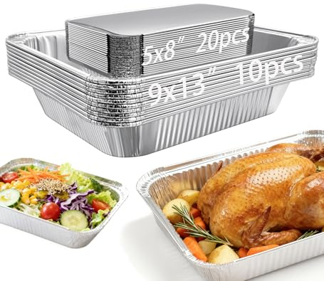 RUIXUE ® 30Pcs Thickened Aluminium Foil Trays Without Lids, 10Pcs 3500ml 9x13 Inch Deep Pans + 20Pcs 1000ml 8x5 Inch Rectangular Disposable Containers for Cooking, BBQ & Baking. (30pack w/o Lids)