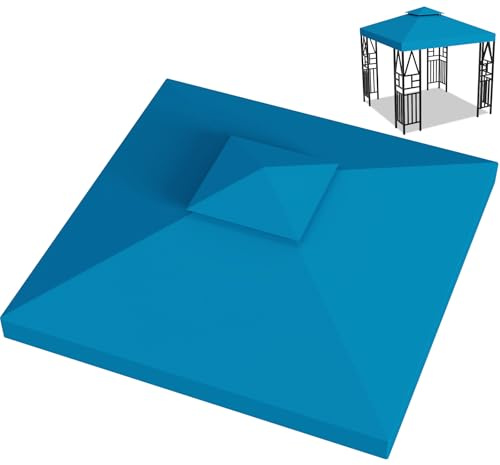 Pavillon Ersatzdach 3x3M Wasserdicht, UV-beständig, Doppellagig mit Belüftung, 12 Fest Integrierten Klettbändern, Hochdichtes Polyesterdach für Gartenpavillon, Grillpavillon oder Partyzelt (Blau)