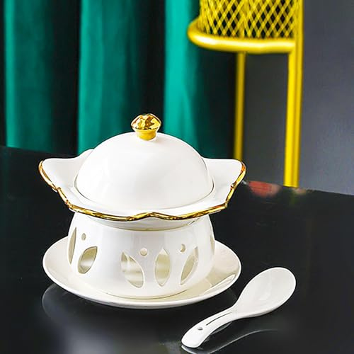 Zuppiera in ceramica con coperchio, pentola in porcellana per stufato e piedi alti, per zuppe, insalate, dessert e stoviglie da cucina