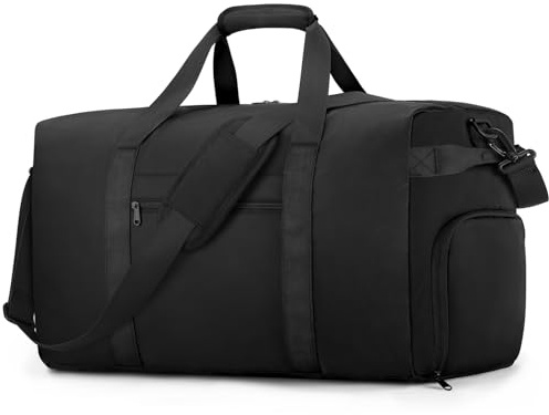 ETRONIK Large Travel Duffle Bag, 50L Sports Gym Bag with Shoe Compartment | Waterproof & Lightweight Carry on Holdall Duffel bag, Overnight Weekend Travel Bags for Men & Women, Black