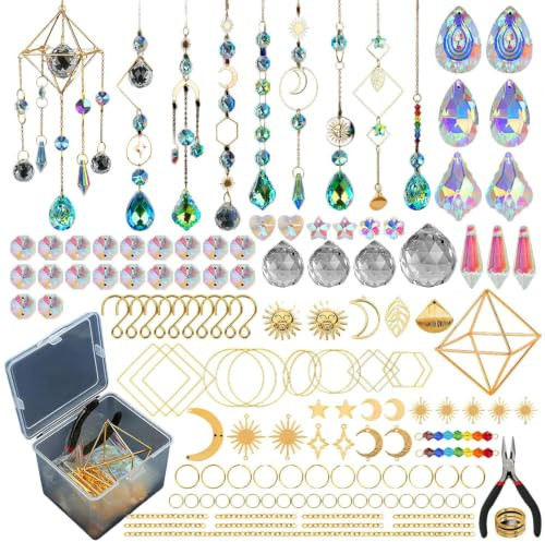 ZIJANG 400 Pezzi Acchiappasole, Kit Fai da Te Acchiappasole Cristallo con Pinza e Istruzioni, Suncatcher per Decorazioni da Interno ed Esterno, Carillon, Finestre e Giardino