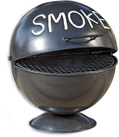 WHW Whole House Worlds Smoke Ashtray, Lidded Dome, Pedestal Base, BBQ Grill Party Style, Black Lacquered Iron, 6 Inches
