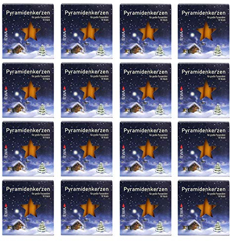 16er Pack Pyramidenkerzen Weihnachtskerzen groß, Natur, ca. 17 x 105 mm (16 x 18 Stück) Christbaumkerzen, Kerzen
