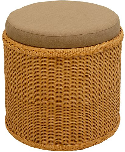 Rattan Wäschekorb mit gepolsterten Sitz/Wäschetruhe Rund in der Farbe Honig - Großer heller Wäschesammler/Sitztruhe aus Natur-Rattan auch perfekt als Badhocker/Sitzhocker
