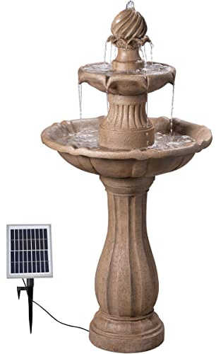 Kenroy Home 51009SNDST Frost Outdoor Solar Floor Fountain with Tan Finish, Traditional Style, 44 Height, 22 Width, 22 Depth