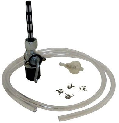 Benzinhahn schräg für Simson S50, S51, SR1, SR2, und für MZ/MUZ ETZ ES inkl. 1m Schlauch, Benzinfilter, Klammern
