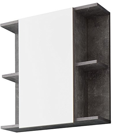 trendteam smart living - Nano - Spiegelschrank - Beton/Weiß - Badezimmerspiegel modern mit 4 offenen Fächern - (BxHxT) 60 x 62 x 20 cm - 2 Einlegeböden