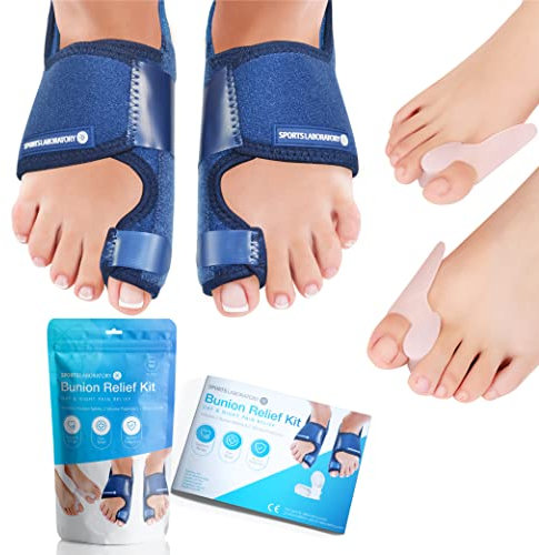 Sports Laboratory Kit Correcteur Hallux Valgus, 2 Orthèses Correctives/2 Écarteurs en Gel Pour Gros Orteil, Jour/Nuit, Guide Gratuit, Soulagement de la Douleur/Protection, Unisex, Taille Ajustable
