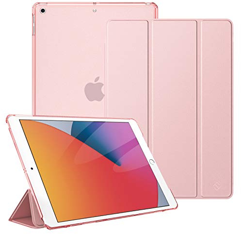 FINTIE Fodral kompatibelt med iPad 10.2 9:e generationen 2021/iPad 8:e generationen 2020/iPad 7:e generationen 2019 - lätt tunt fodral bak transparent kompisfodral, roséguld