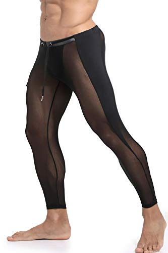MIZOK Men's Mesh Yoga Pants See Through Compression Tights Workout Leggings Black