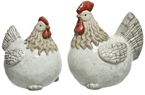 Dekofiguren 12-13,5cm x 2 Stück Hahn Henne Keramik Huhn Osterdeko Figuren Set Tischdeko Ostern Deko