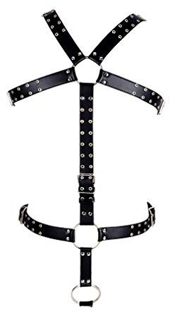 BBOHSS Herren Body Harness Punk PU Leder Top Cage Brust Halb Harness Verstellbarer Brustgurt Club Halloween Karneval Tanzkostüm Schwarz