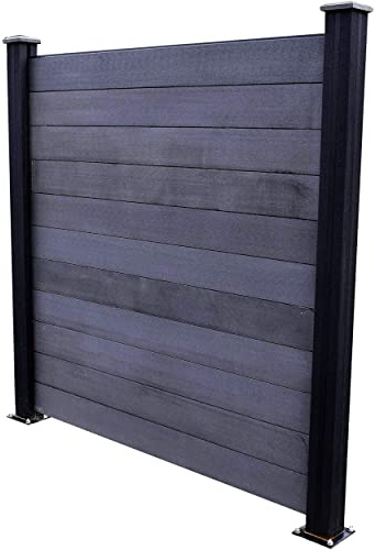 Brise Vent Vue Ou Départ De Cloture De Jardin Palissade Exterieur En Composite Occultant Clostra Formant Un Panneau De 178 Cm De Largeur X 175 Cm De Hauteur Poteaux Noir Lame Grise Anthracite
