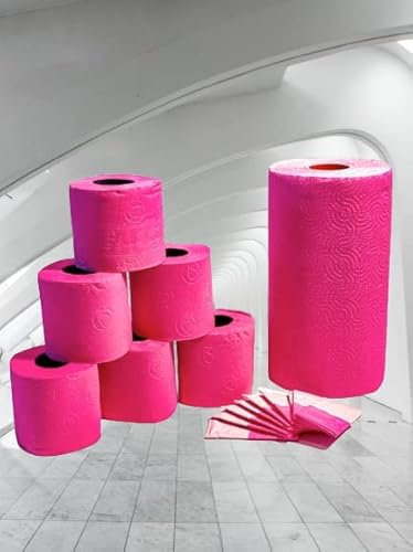 VIVA PINK - LUXURY 2er Set deSIGN WC Papier geprägt - XXL Handtuch-/Küchenrolle - Color your Life