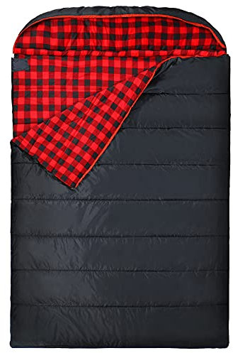 REDCAMP Sac de couchage double pour adultes, 2 personnes par temps froid Queen Size en flanelle pour le camping Noir