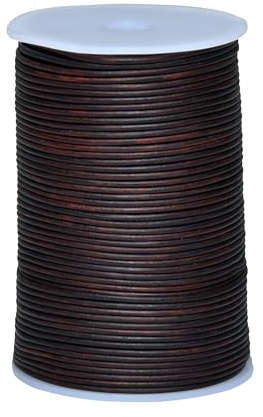 Cords Essentials Round Genuine Leather String Cord, Rope for Jewelry Making, Necklaces, Bracelets, Kumihimo Braiding, Wraps, Crafts and Hobby Projects (Distressed Light Brown, 2.0 MM)