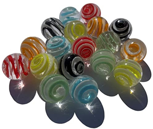 FAIRY TAIL & GLITZER FEE 18 Handgefertigt Mundgeblasen Wirbelmuster Bunt 16mm Murmel Murmeln Blau Rot Gelb Rot Kugeln Bunte Glas Dekokugeln