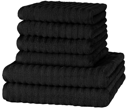 Merana Oslo Handtuch Set | schnelltrocknend, weich & fusselfrei | Frottier Luxus Qualität | 100% Baumwolle Frottee | Oeko-TEX | 590 GSM | Geschenkset | Schwarz (6er Sparset | 4 Handtuch, 2 Duschtuch)