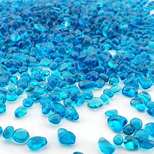 CYS EXCEL Aquarium Fish Tank Gravel (1 LB) Light Blue Glass Vase Filler for Fountain Succulent Plant Decorative Rock Pebble Stone Irregular Smooth Sea Glass