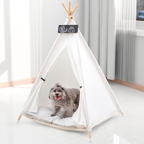 Pet Teepee 62 x 62 x 90 cm, cuccia per cani e gatti con cuscino, tende per cani e case da gioco per animali domestici, con cuscino rimovibile lavabile e lavagna, facile da montare