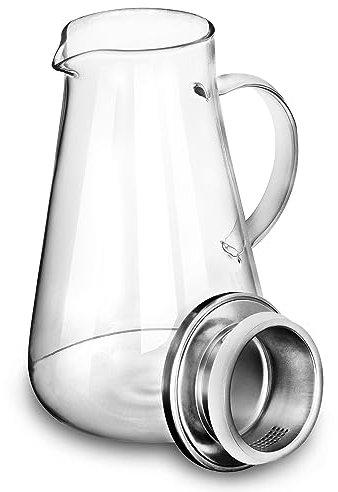 QWORK® Jarra de vidrio de 2.0 litros con tapa, jarra de vidrio de borosilicato resistente al calor, para agua caliente/fría