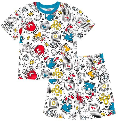 SEGA Sonic The Hedgehog Tails Knuckles Little Boys French Terry T-Shirt and Bike Shorts Outfit Set White 6