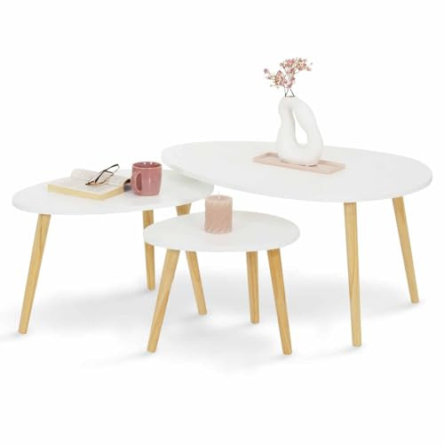 IDMarket - Set aus 3 ausziehbaren Couchtischen Gaia, skandinavisch weiß lackiert