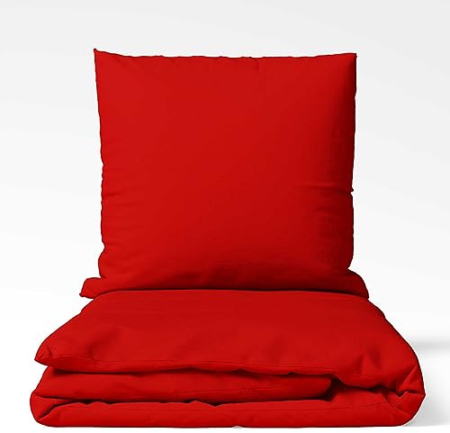 etérea Microfaser Bettwäsche 135x200 cm + 80x80 cm Uni Microfaser Rot | 100% Polyester · Soft-Peach-Veredlung · Reißverschluss · 60°C waschbar · Ganzjahres · STANDARD 100 by OEKO-TEX