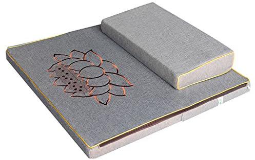 Luxury Natural Hemp Core Meditation Cushion Buddhist Academy yoga pillow Lotus Pattern Folding Meditation Cushion Easy Washable (Color : Grey, Size : 60 * 60cm)
