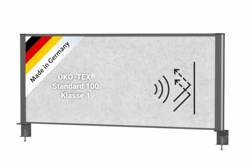 MAUL Tischtrennwand MAULconnecto hellgrau anthrazit Akustik Klemmfuß 120 cm | ruhiger arbeiten, mehr Privatsphäre, schnelle Befestigung, robuster Alurahmen, schwer entflammbares Vlies