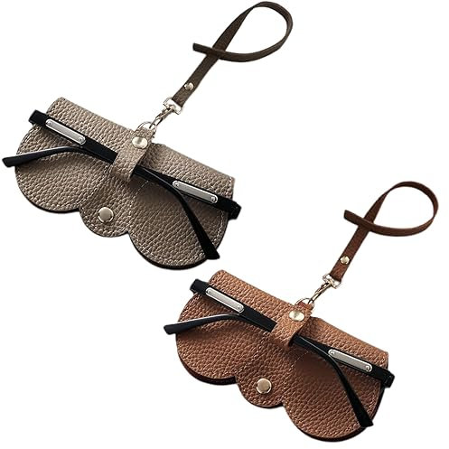 XPEX 2 Stück brillenetui zum anhängen,Sonnenbrillen etui,Mode Sonnenbrillenetui, brillenetui Leder,Tragbares Etui für Sonnenbrillen, Brillenetui Weich, Leder Sonnenbrille Beutel für Damen Mann(B)