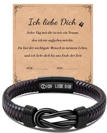 CheersLife Knotenarmband Geschenk Für Männer Braun Geflochtenes Leder Edelstahl Unendlichkeit Armbänder Schriftzug Ich Liebe Dich Geschenke Für Sohn Ehemann Freund Bruder Immer Miteinander Verbunden