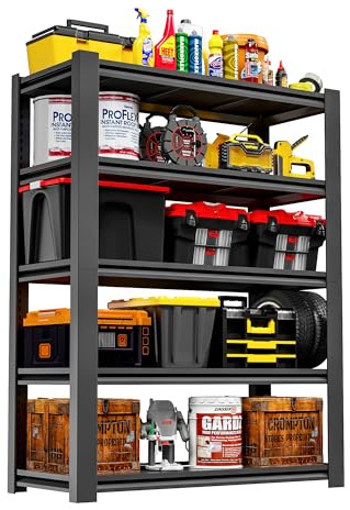 DARTIIA 72 H Garage Shelving 3000LBS Heavy Duty Storage Shelves Adjustable 5 Tier Metal Shelves for Storage Garage Industrial Shelving Utility Racks,24 D*48 W*72 H,Black