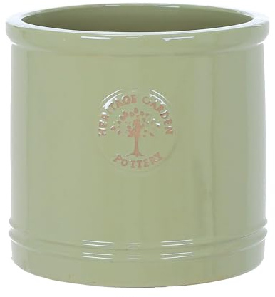 Medium 24cm Green Heritage Cylinder Garden Ceramic Planter Plant Flower Pot - Frost Proof