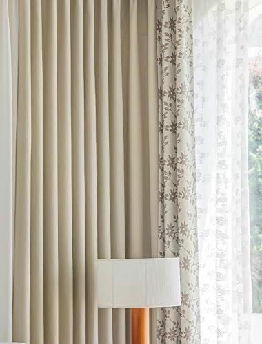 Ayoiow Schlafzimmer Vorhänge Blickdicht, Thermogardine Mit Ösen, Chenille Vorhang Wohnzimmer 2Er Set Kräuselband, Beige, 137X160CM