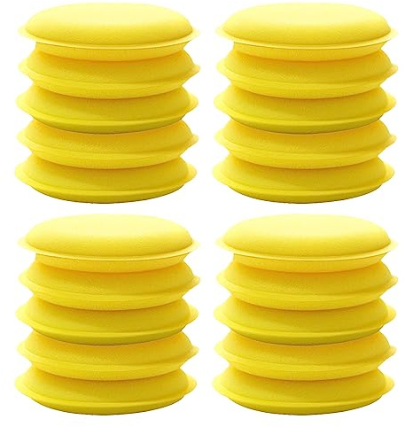 LOXGO 20Pcs Car Waxing Polish Sponges 10cm Car Detailing Wax Applicator Pads Round Pocket Microfiber Foam Sponges Car Applicator Pads