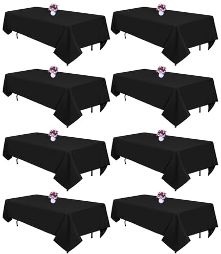 CKIKU 8 Packs Black Tablecloths 60x102 Inch Rectangular Table Cloths for 6 Foot Rectangle Tables, Wrinkle Resistant Washable Polyester Fabric Tablecloth for Dining Wedding Buffet Party Banquet