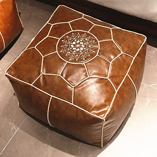 Ottomane Hocker Quadratische Pu-Fußhockerbezüge Ungefüllter Bestickter Pouf-Kissenbezug Schlafzimmerdekor Futon-Stuhlbezug/a/50 * 50 * 38Cm